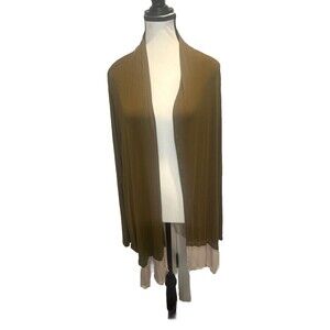 Logo Lounge Lori Goldstein Two Toned Open Rayon  Cardigan Pockets Brown Beige XL